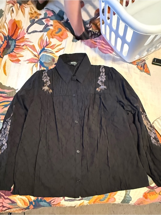 Disturbia Tops - Black Embroidered Button-Up shirt